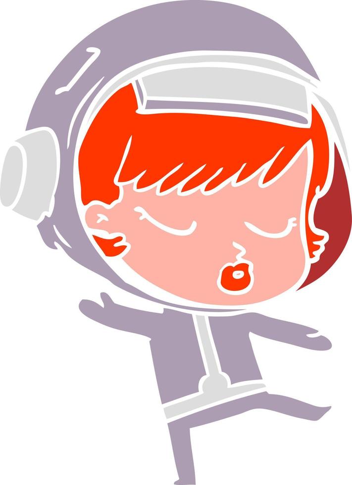 chica astronauta bonita de dibujos animados de estilo de color plano bailando vector