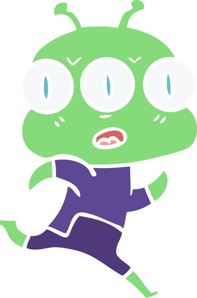 flat color style cartoon three eyed alien vector