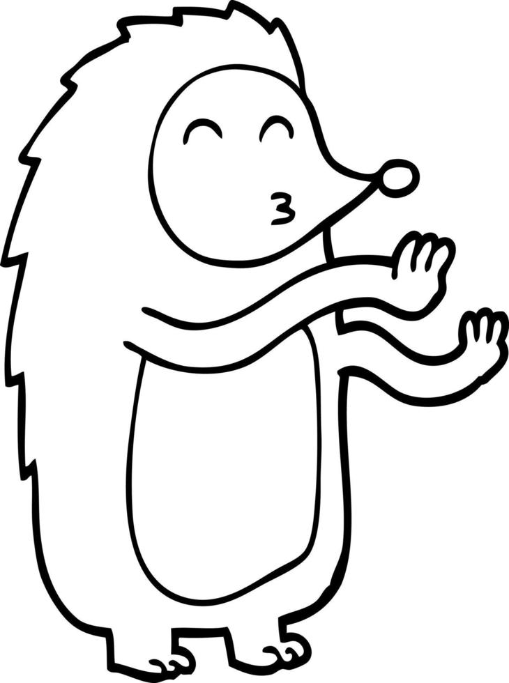 line drawing cartoon dancing hedgehog vector