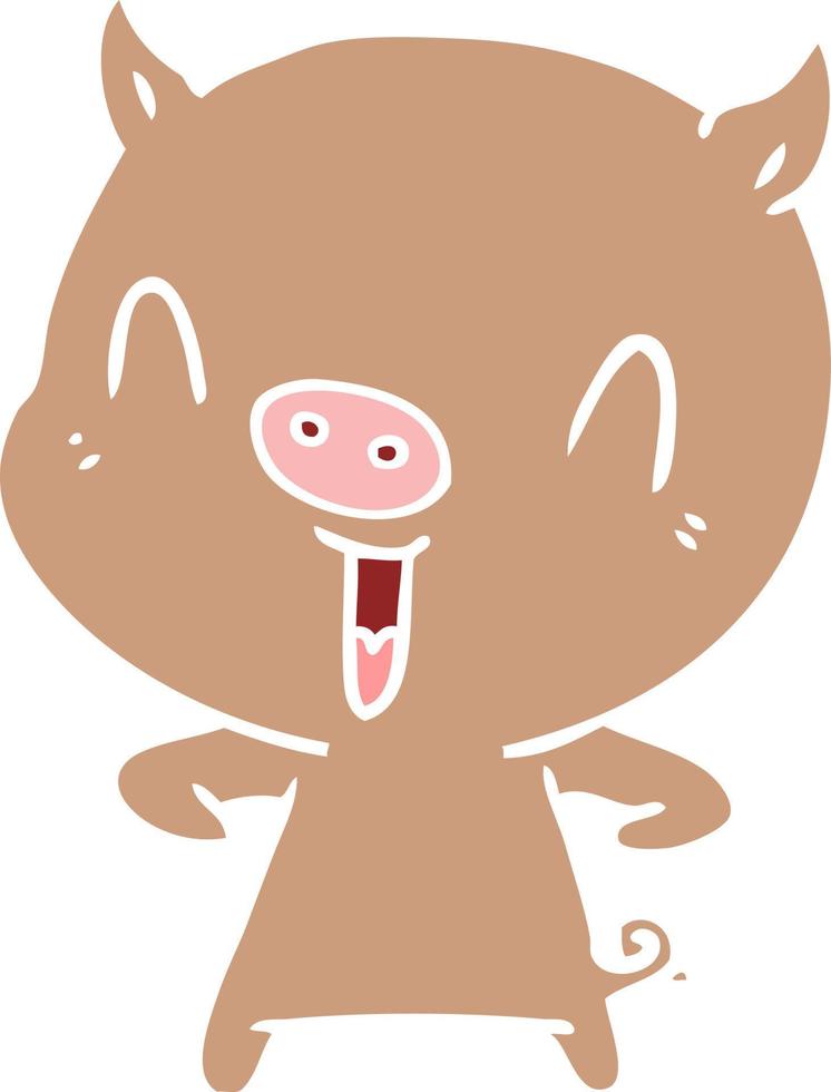happy flat color style cartoon pig vector
