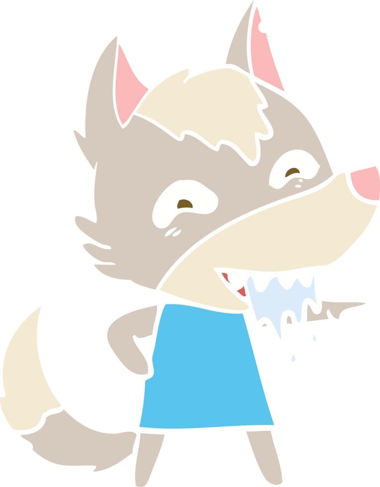 flat color style cartoon hungry wolf vector