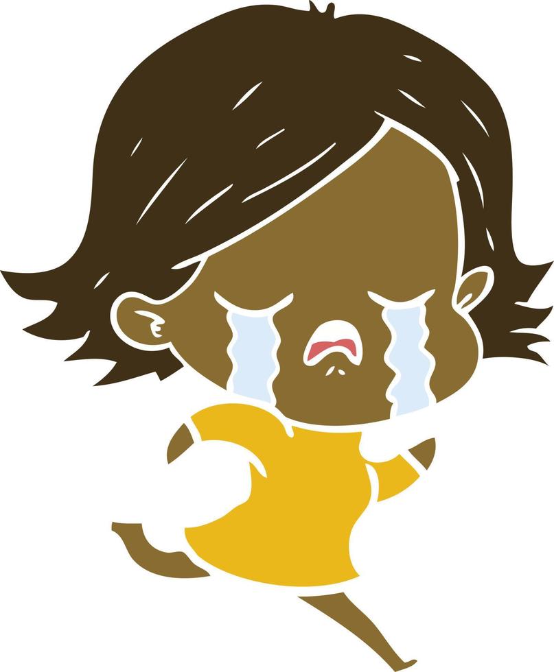 flat color style cartoon girl crying whilst running vector