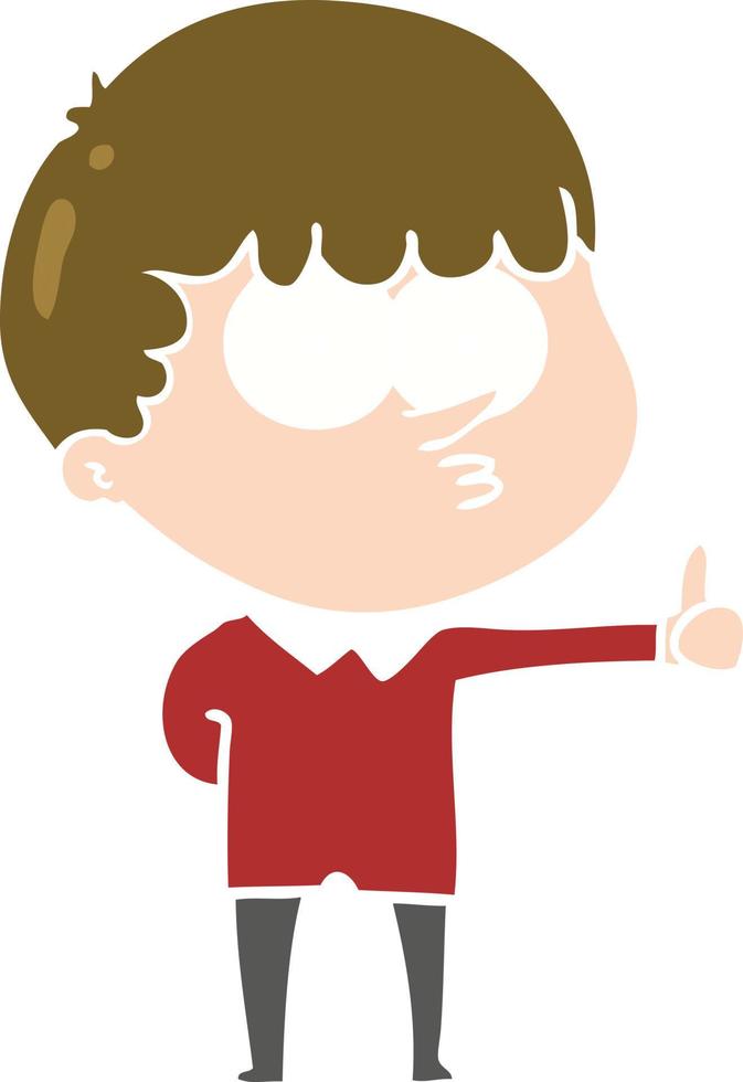 flat color style cartoon curious boy giving thumbs up sign vector