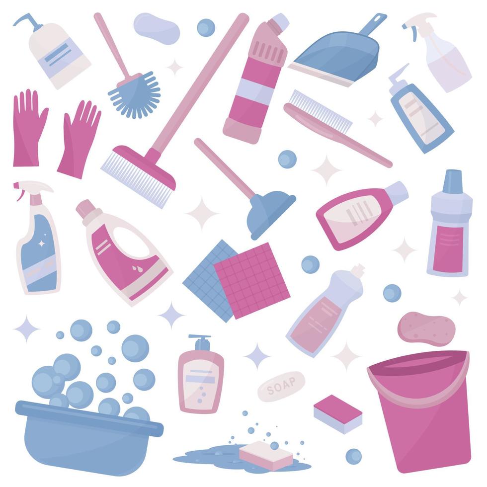 cleaning tools collection vector