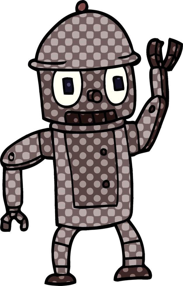 cartoon doodle robot waving vector