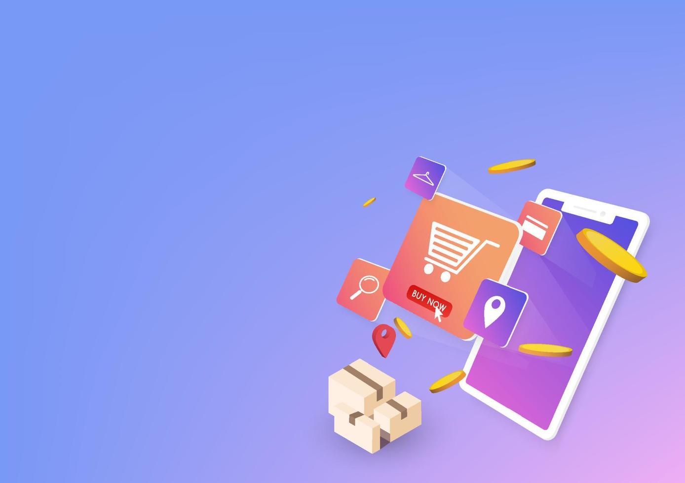 Shopping Online on smartphone Application Concept isometric Vector illustration