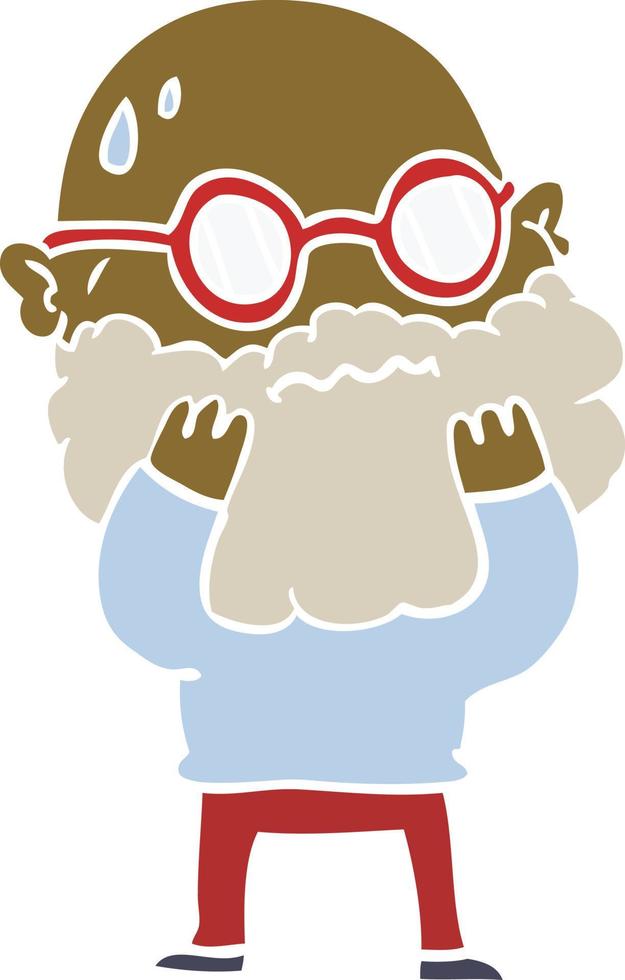 flat color style cartoon worried man with beard and spectacles vector