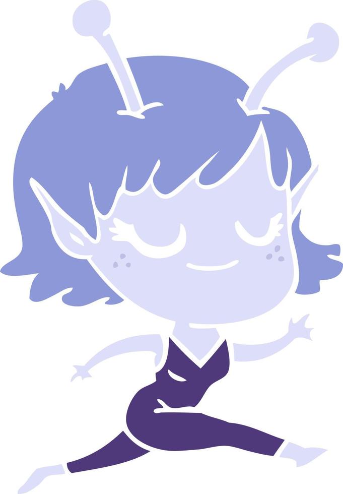 smiling alien girl flat color style cartoon running vector