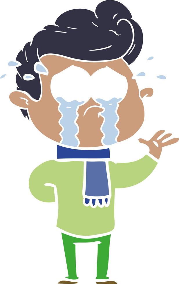 flat color style cartoon crying man vector