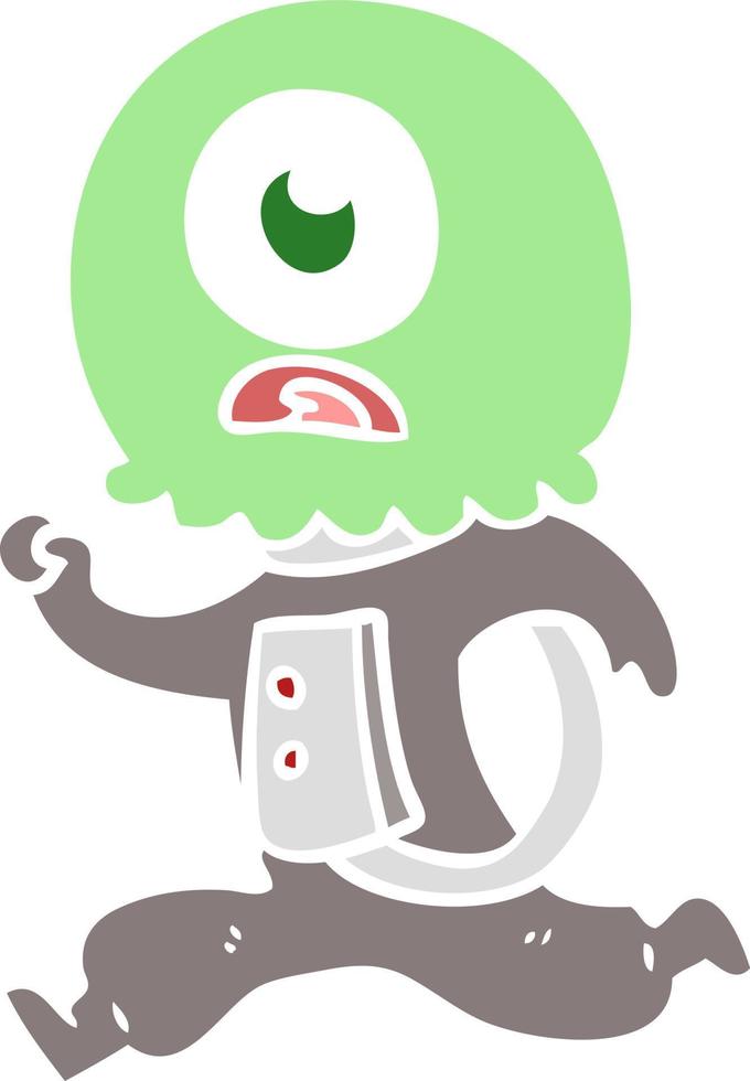 flat color style cartoon cyclops alien spaceman running vector