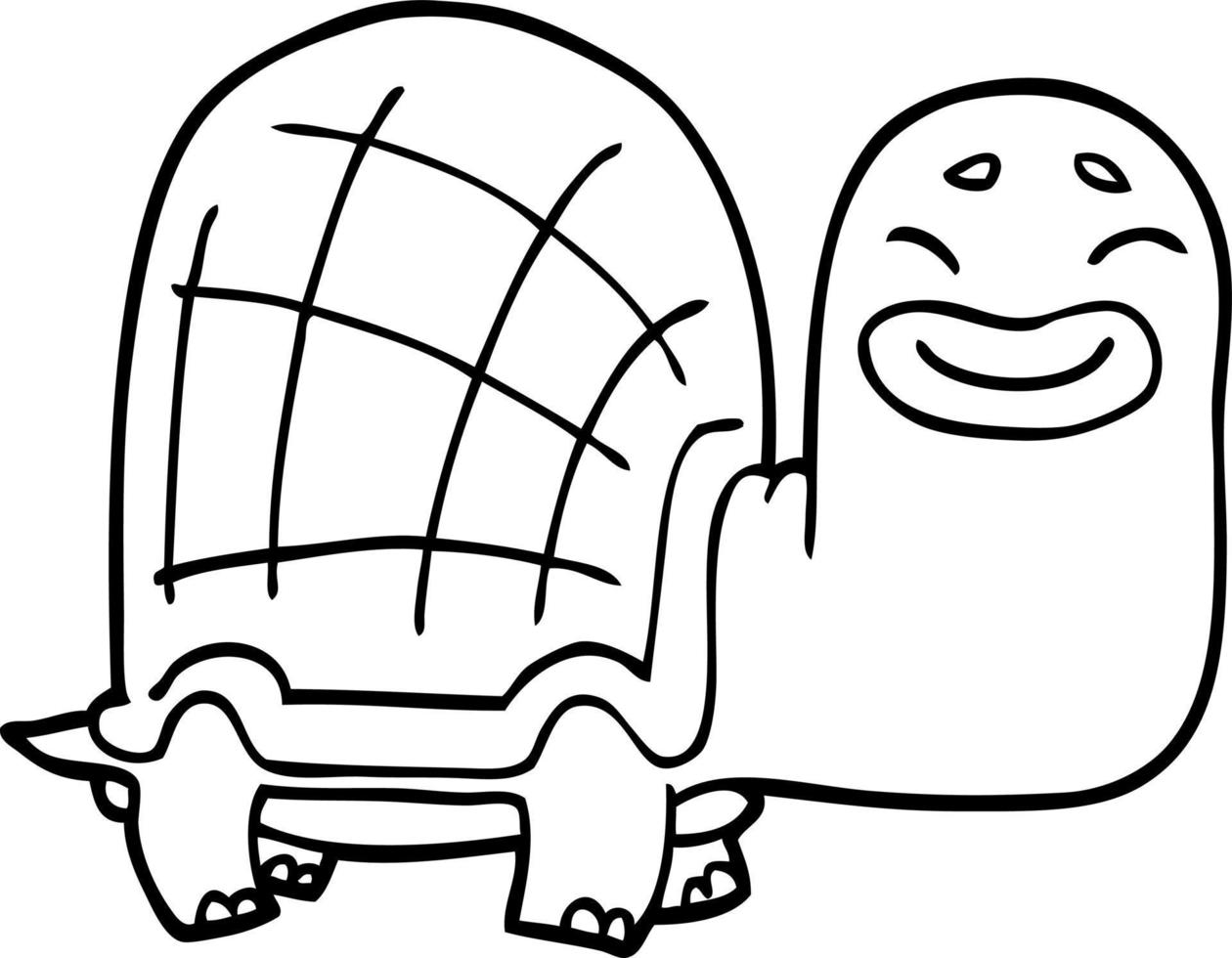 tortuga feliz de dibujos animados de dibujo lineal vector