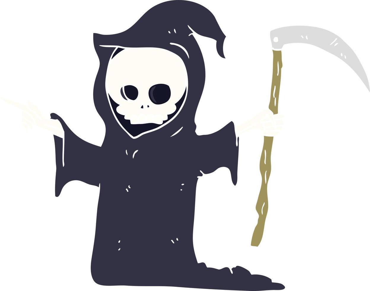 flat color illustration of a cartoon death with scythe vector