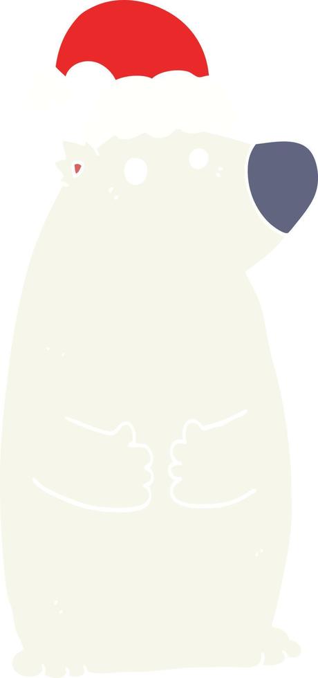 flat color style cartoon bear wearing christmas hat vector