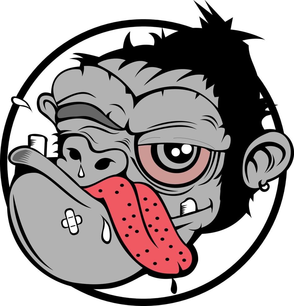 DRUNK GORILLA FACE ILLUSTRATION VECTOR