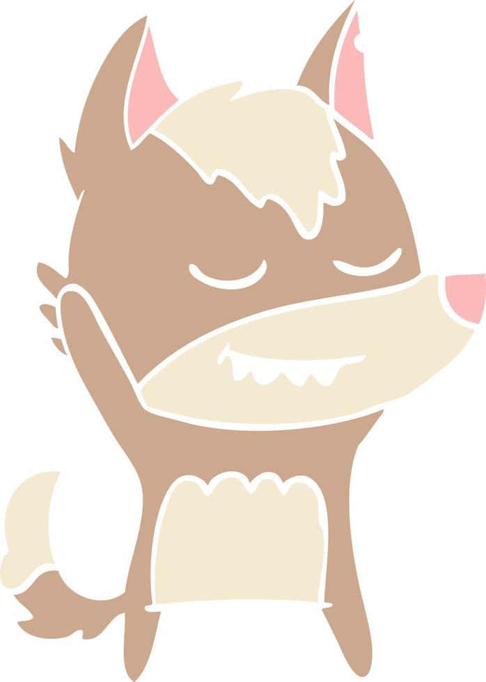 friendly flat color style cartoon wolf vector