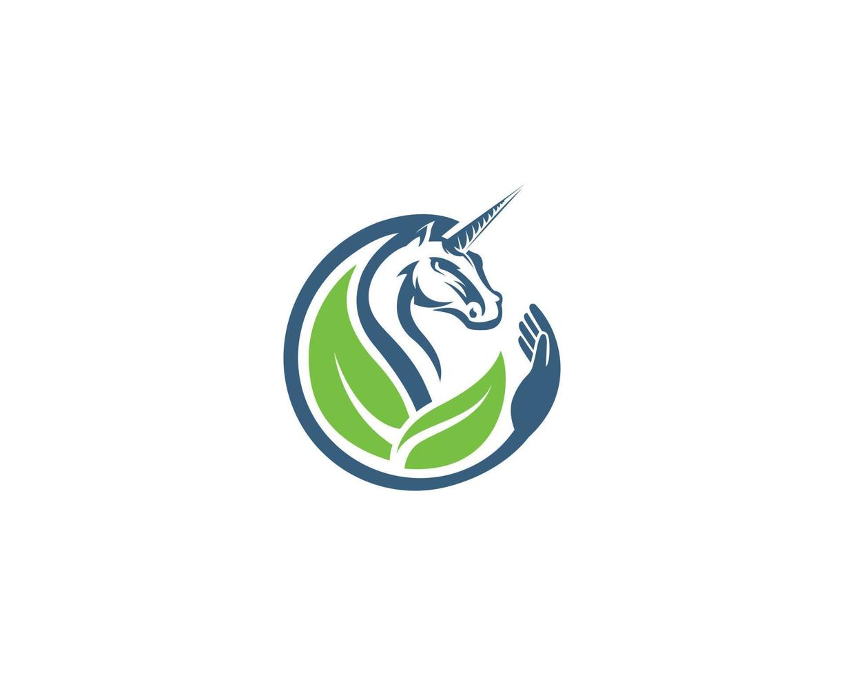 Horse Care Logo Designs With Green Leaf Concept Vector Illustration.