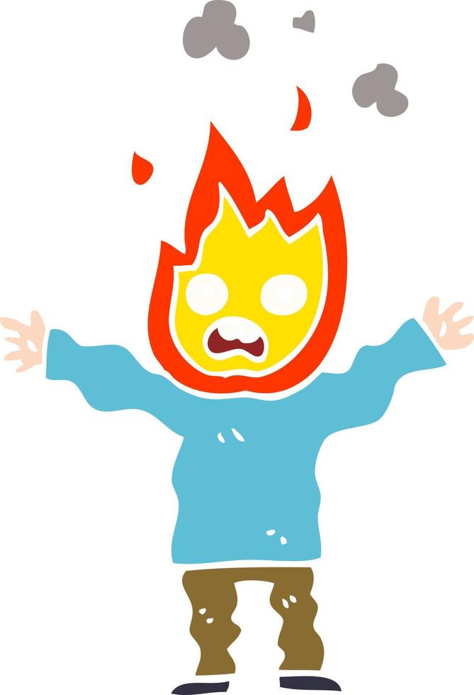 caricatura, garabato, hombre, con, cabeza encendido, fuego vector