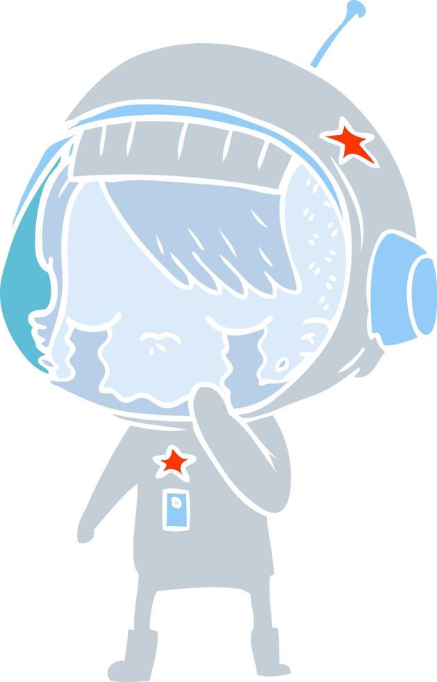 flat color style cartoon crying astronaut girl vector