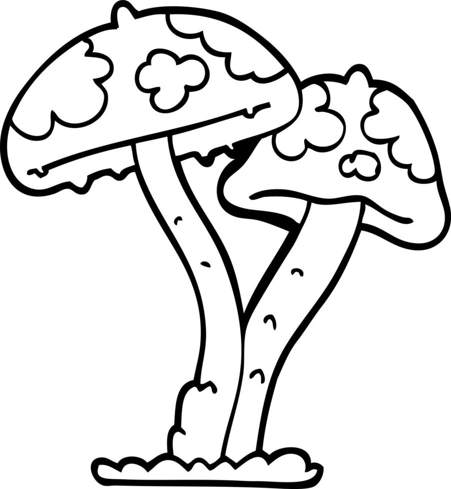 line drawing cartoon mushroom vector