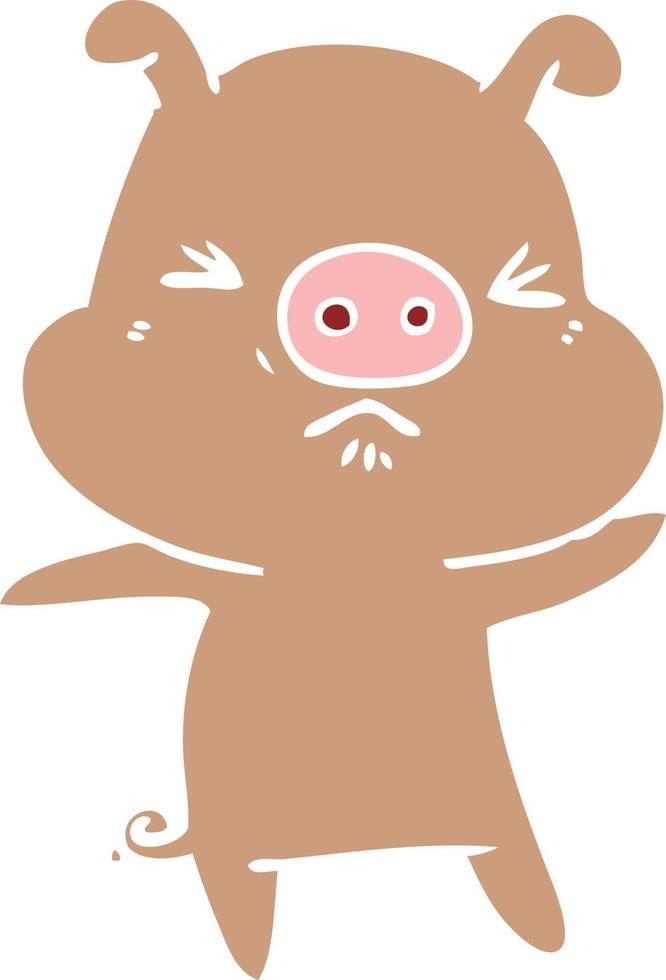 flat color style cartoon angry pig vector