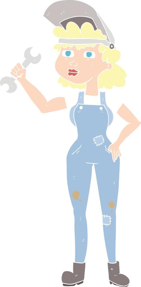 flat color illustration of a cartoon woman with spanner vector