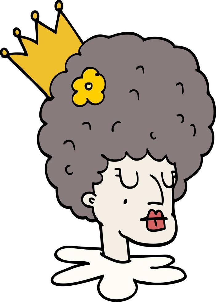 cartoon doodle queen in makeup and huge wig vector