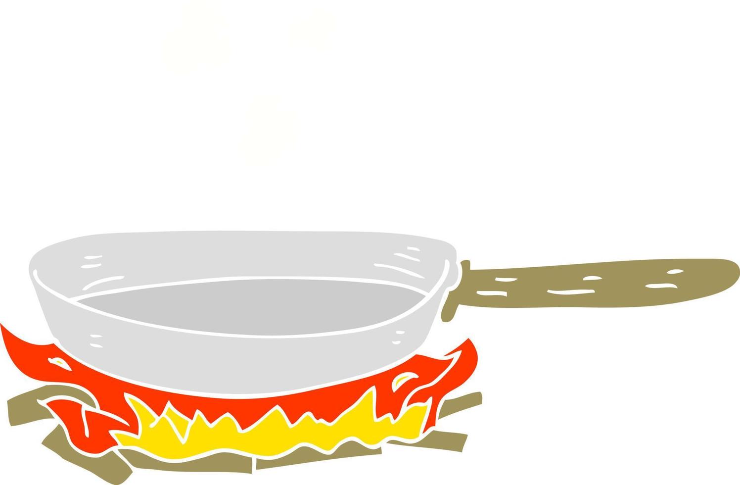 flat color illustration of a cartoon frying pan on fire vector