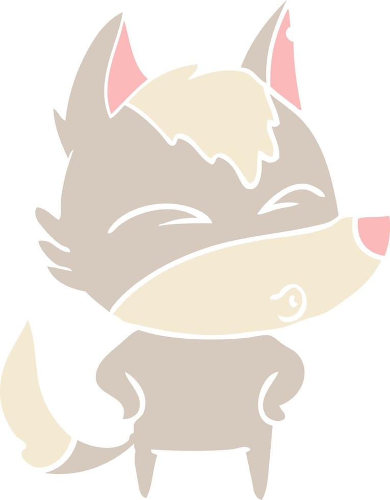 flat color style cartoon wolf whistling vector