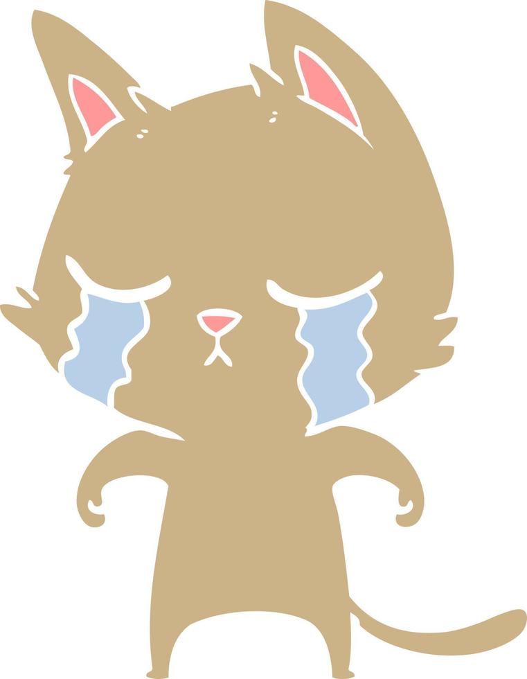 crying flat color style cartoon cat vector