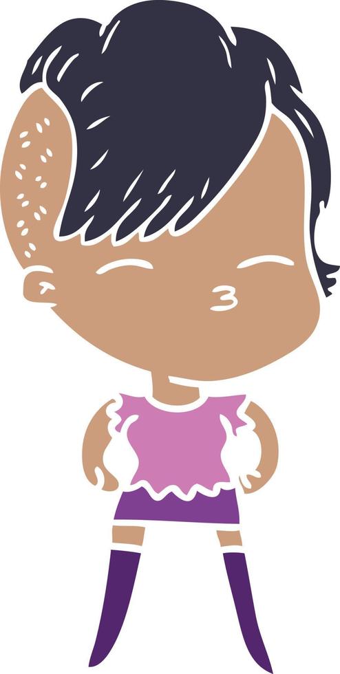 flat color style cartoon squinting girl vector