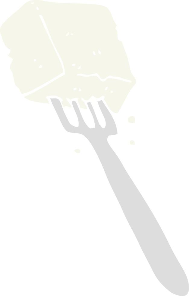 flat color illustration of a cartoon tofu on fork vector