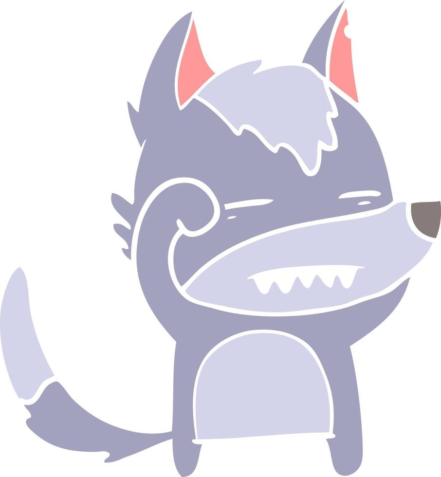 flat color style cartoon wolf showing teeth vector