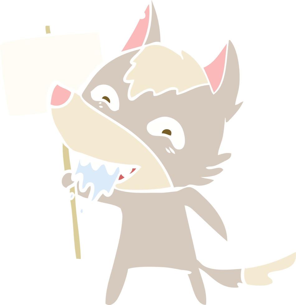 flat color style cartoon hungry wolf with sign post vector