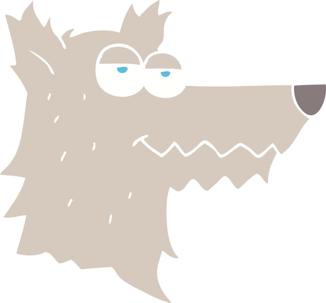 ilustración de color plano de una cabeza de lobo de dibujos animados vector