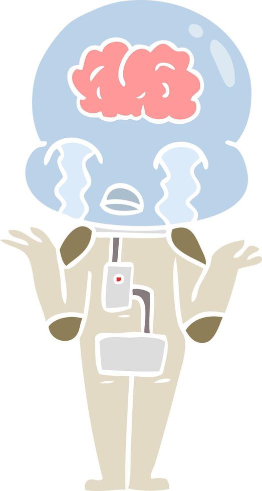 flat color style cartoon big brain alien crying vector