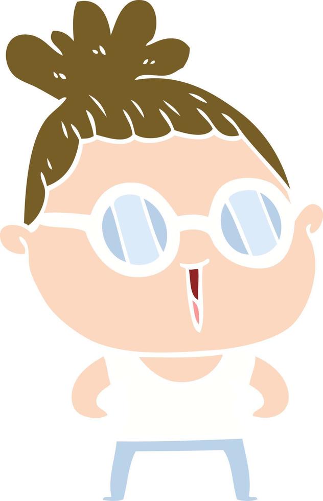 flat color style cartoon tough woman wearing spectacles vector