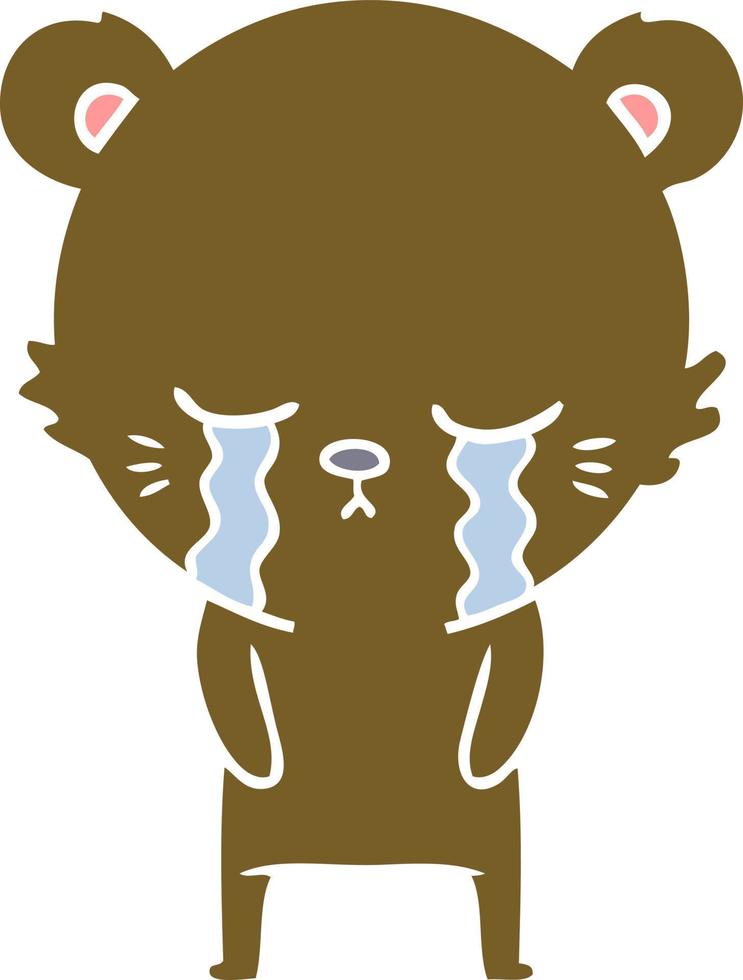 crying flat color style cartoon bear vector