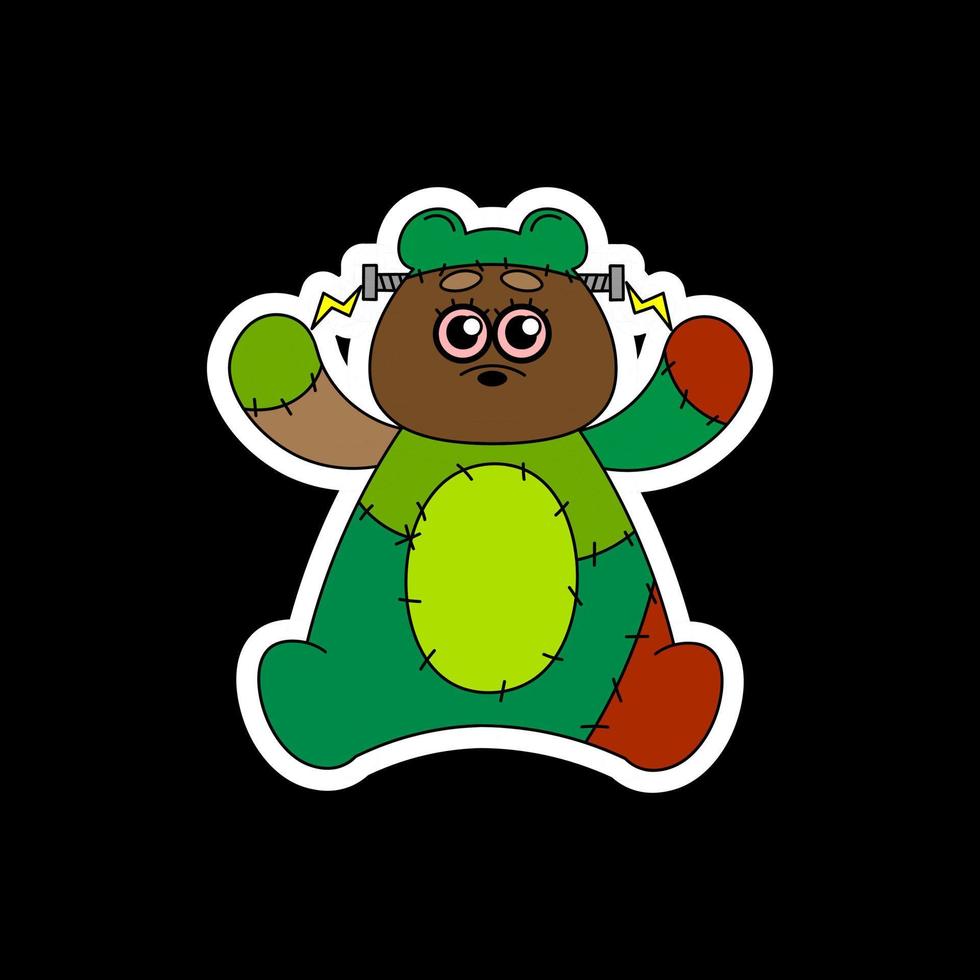 Sticker with a Frankenstein bear. Halloween vector