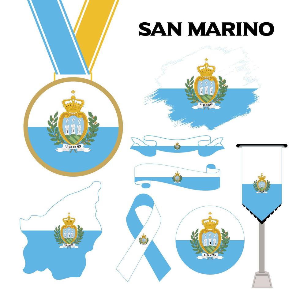 colección de elementos con la plantilla de diseño de la bandera de san marino vector