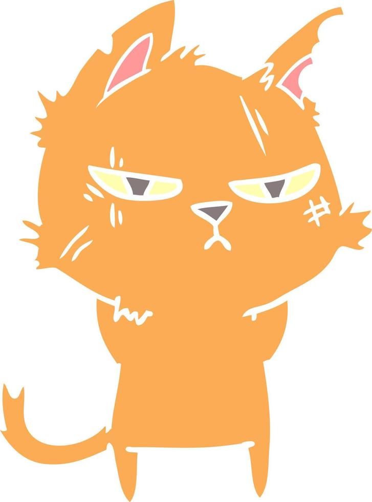 tough flat color style cartoon cat vector