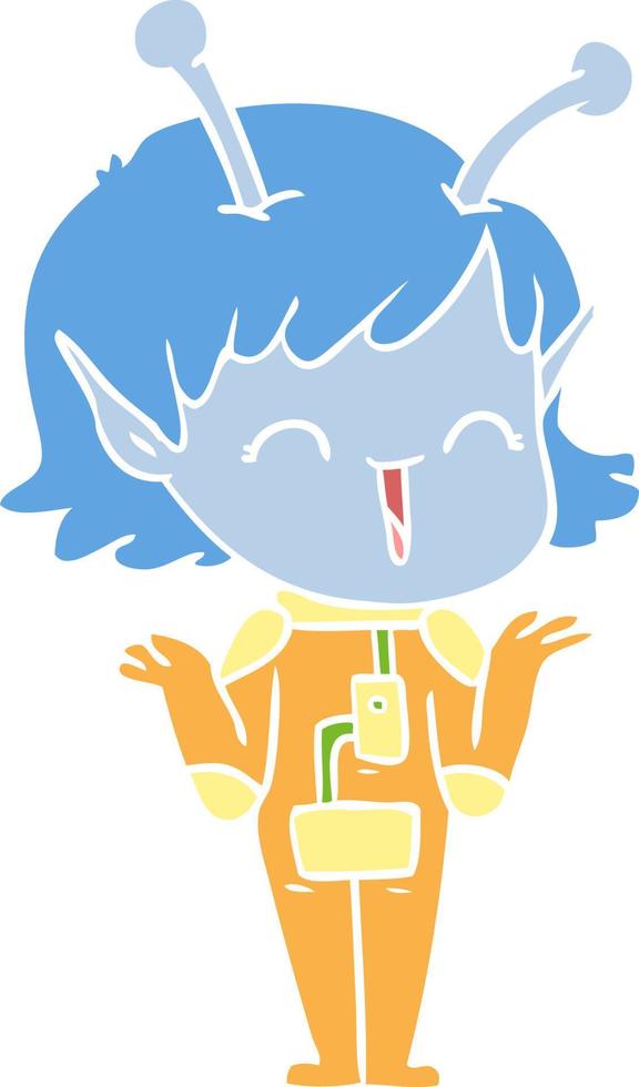 flat color style cartoon alien girl laughing vector