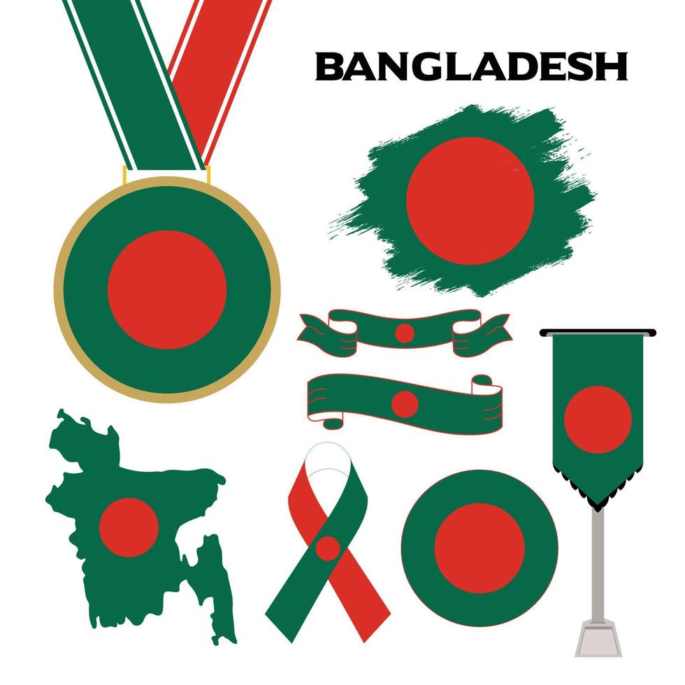 colección de elementos con la plantilla de diseño de la bandera de bangladesh vector