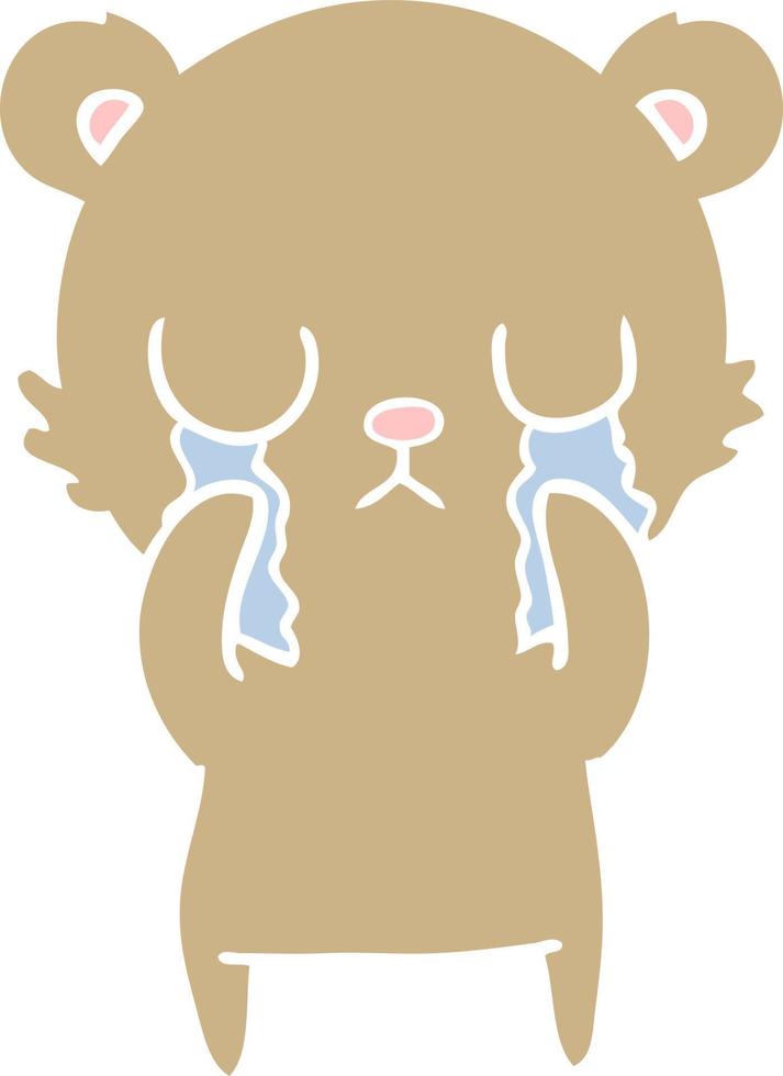 crying flat color style cartoon bear vector