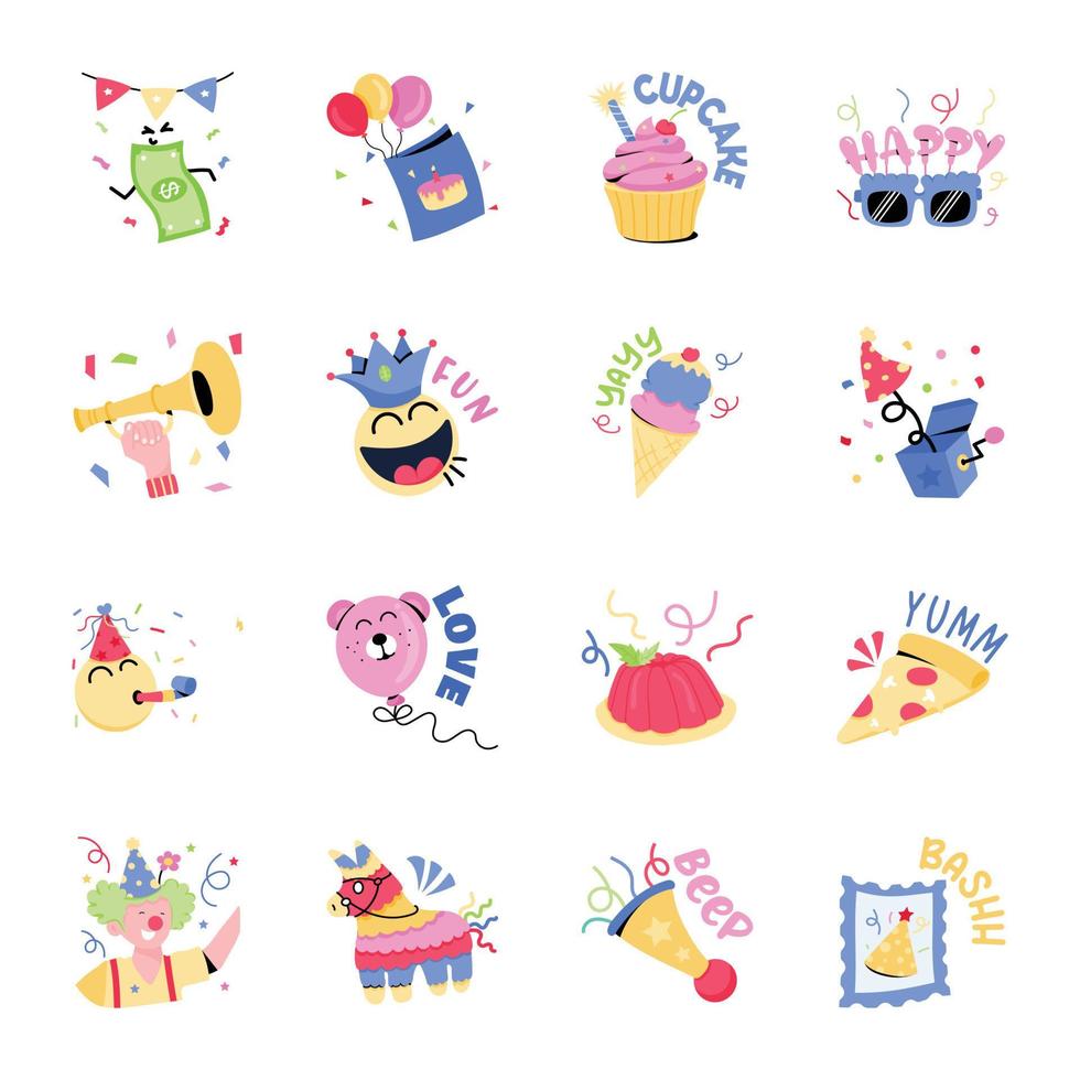 Set of Birthday Decoration Flat Stickers vector