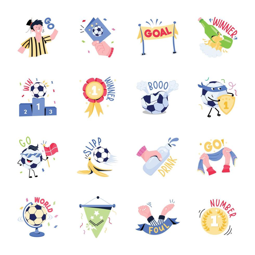 Set of Football Flat Sticker Icons vector