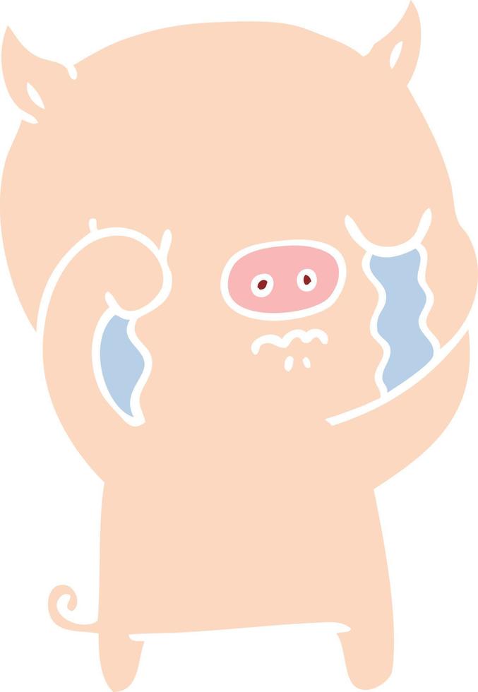 flat color style cartoon pig crying vector