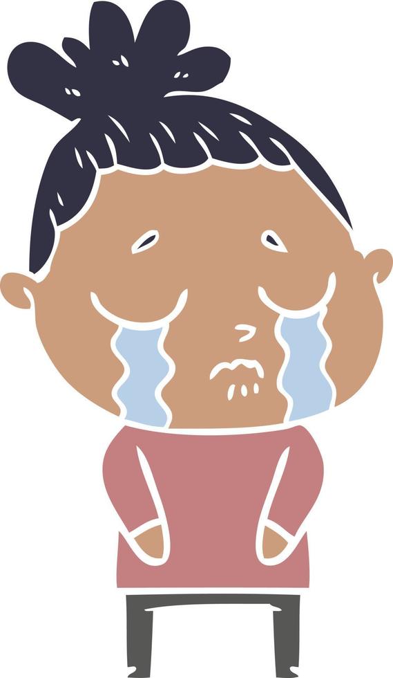 flat color style cartoon crying woman vector