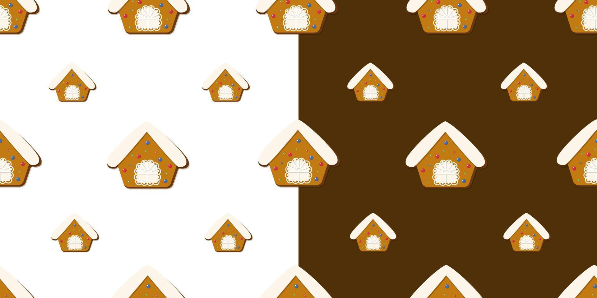 Seamless pattern with gingerbread houses on two different backgrounds vector