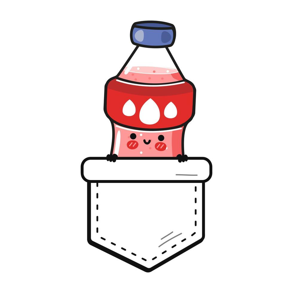 lindo divertido soda bolsillo camiseta print.vector dibujos animados garabato estilo línea carácter logotipo ilustración diseño. fondo blanco aislado. estampado de soda de dibujos animados divertidos para camiseta de bolsillo vector