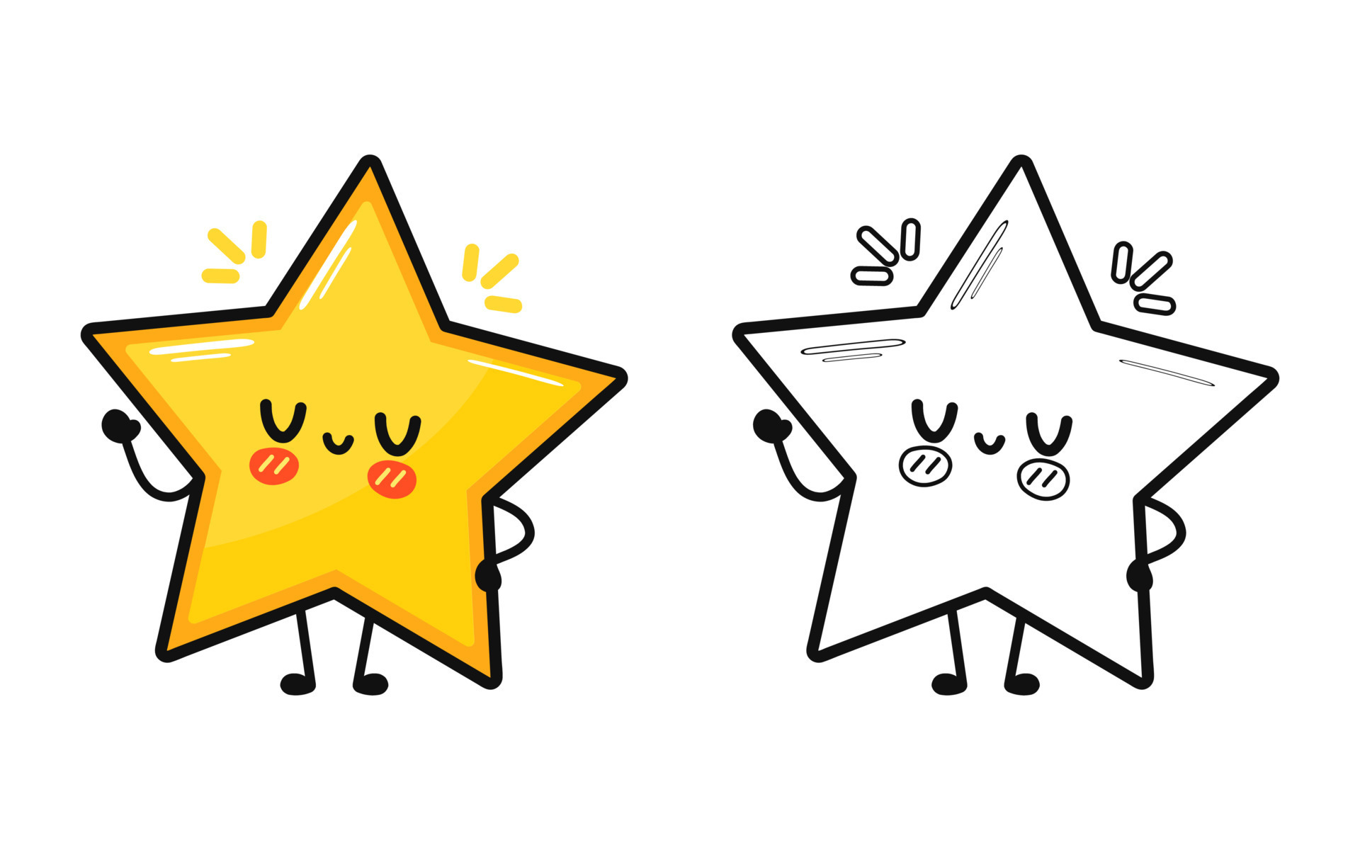Funny cute happy star characters bundle set. Vector hand drawn cartoon  kawaii character illustration icon. Cute star. Outline cartoon illustration  for coloring book 12154840 Vector Art at Vecteezy